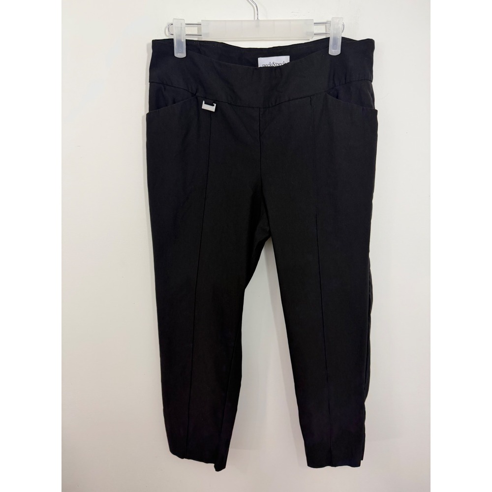 Peck & Peck Womens Black Pull On Ankle Pants Size 10 Slim Leg Stretch Trousers